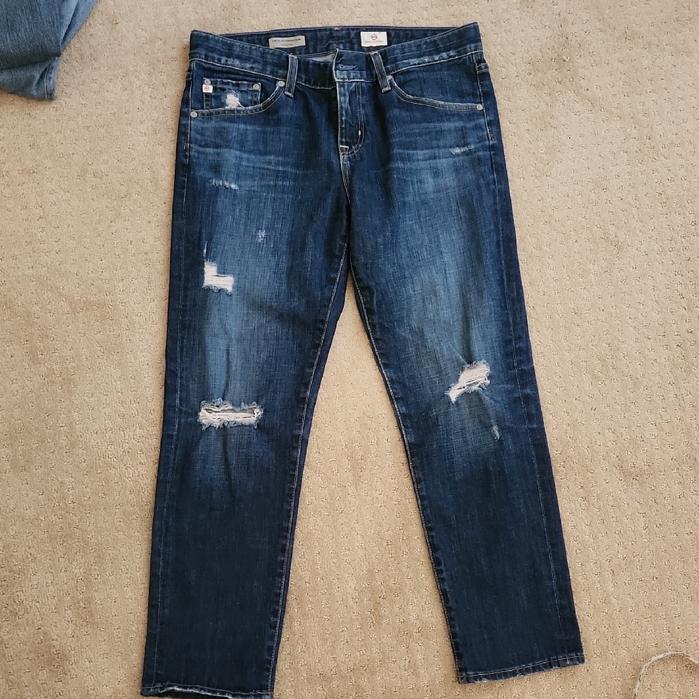 AG Adriano Goldschmied Dark Blue Distressed Jeans